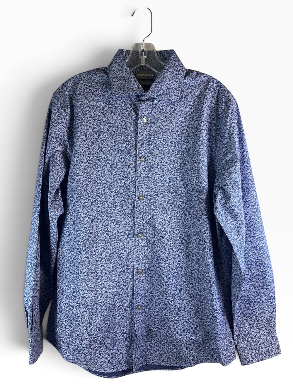 Michael Kors Navy and White Micro-Print Button-Down Shirt